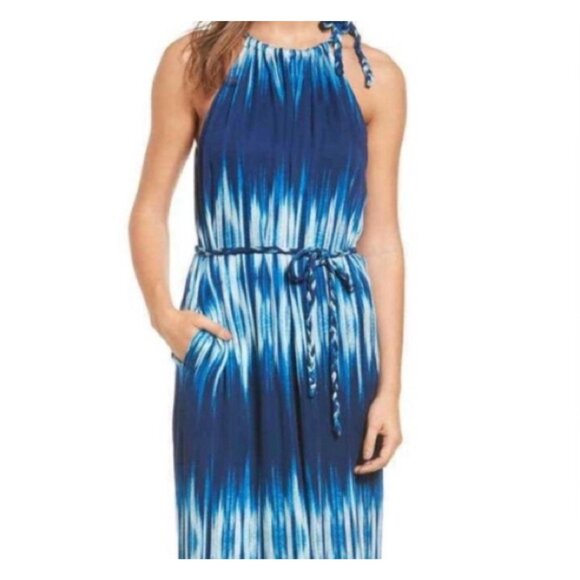Tommy Bahama Petra Blue Tie Dye Stripe Maxi Belted Dress Size Medium - Picture 1 of 7